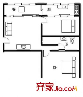 建工東院 2室 戶型圖