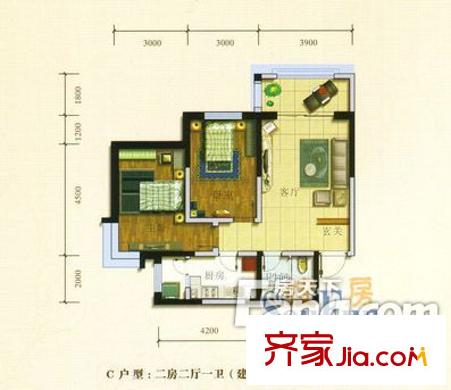 藍(lán)天翠園 2室 戶型圖