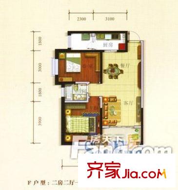 藍(lán)天翠園 2室 戶型圖