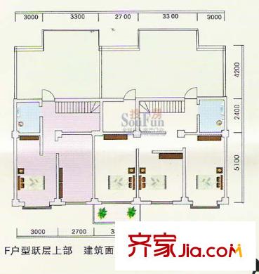 香榭麗花園戶型圖F戶型躍層上部 3室2廳2衛(wèi)1廚