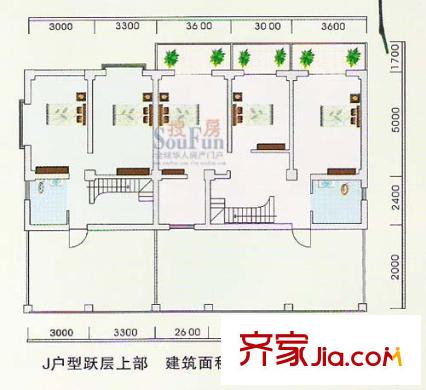 香榭麗花園戶型圖J戶型躍層上部 4室2廳2衛(wèi)1廚
