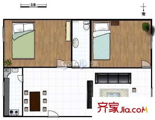 蘭石家屬院 2室 戶型圖