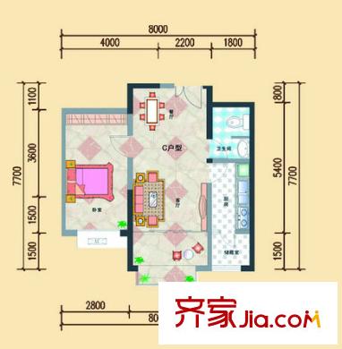 鄭家莊生活小區(qū)(西站)戶型圖一室兩廳一衛(wèi) 1室2廳1衛(wèi)1廚