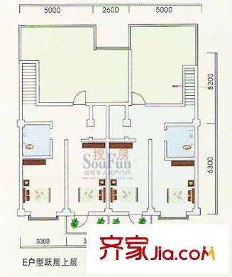 香榭麗花園戶型圖E戶型躍層上層 3室2廳2衛(wèi)1廚