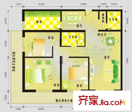 中環(huán)廣場戶型圖C-(4+5)戶型 3室3廳2衛(wèi)1廚