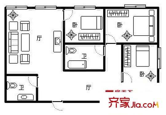酒鋼雁兒灣住宅小區(qū) 3室 戶型圖