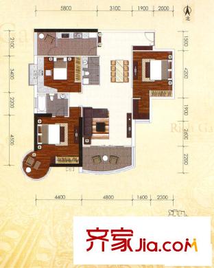 盛世凱旋宮戶型圖B8戶型 3室2廳2衛(wèi)1廚