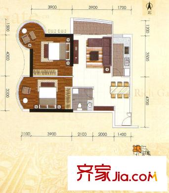 盛世凱旋宮戶型圖A5戶型  2室2廳1衛(wèi)1廚