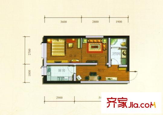 蘭駝小區(qū)戶型圖D戶型：一房?jī)蓮d一衛(wèi) 1室2廳1衛(wèi)1廚