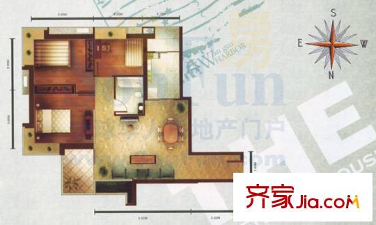 瑞德摩爾萬國港戶型圖T4戶型 3室2廳1衛(wèi)1廚