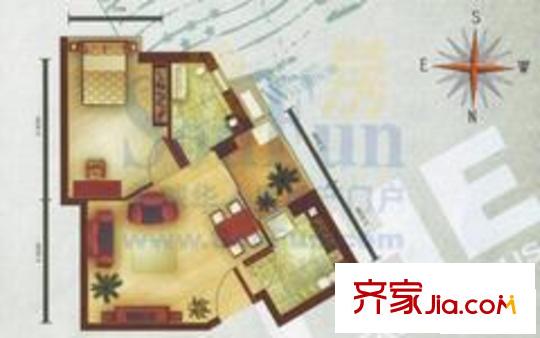 瑞德摩爾萬國港戶型圖T5戶型 1室1廳1衛(wèi)1廚