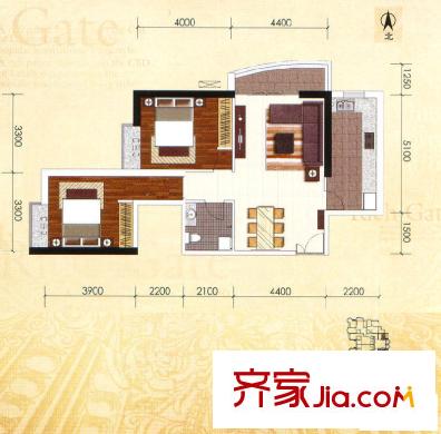 盛世凱旋宮戶型圖B5戶型  2室2廳1衛(wèi)1廚
