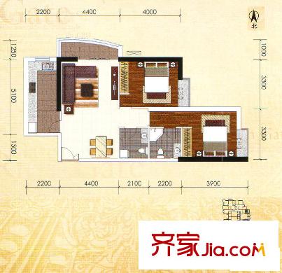 盛世凱旋宮戶型圖B4戶型 2室2廳2衛(wèi)2廚