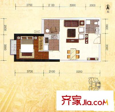盛世凱旋宮戶型圖B7戶型  1室2廳1衛(wèi)1廚