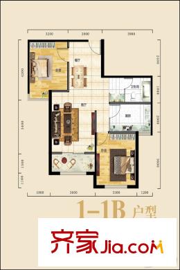 聚銀新都1-1B戶型 2室2廳1衛(wèi)1廚