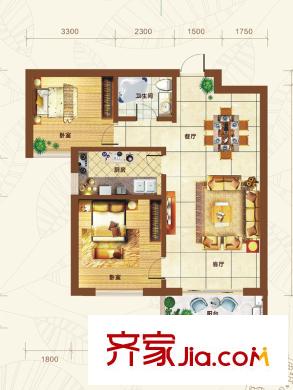 重邦康城5#樓4B戶型圖 2室2廳1衛(wèi)1廚