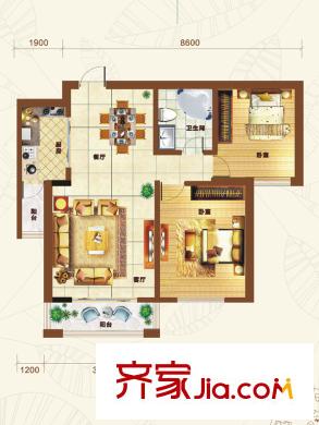 重邦康城5#樓5C戶型圖 2室2廳1衛(wèi)1廚