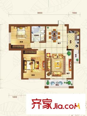 重邦康城5#樓5B戶型圖 2室2廳1衛(wèi)1廚