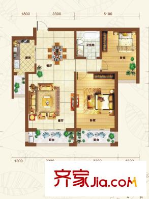 重邦康城6#樓6C戶型圖 2室2廳1衛(wèi)1廚