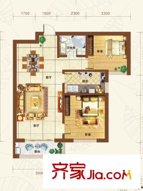 重邦康城5#樓4C戶型圖 2室2廳1衛(wèi)1廚