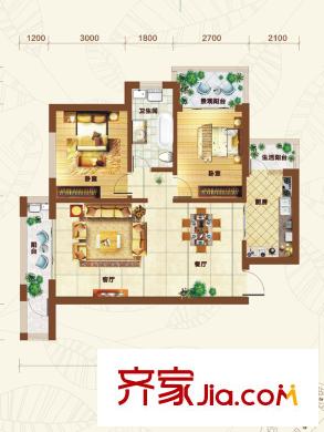 重邦康城6#樓6A戶型圖 2室2廳1衛(wèi)1廚