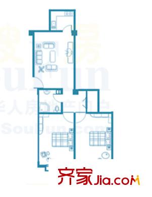 明仁花苑戶型圖E戶型 2室2廳1衛(wèi)1廚