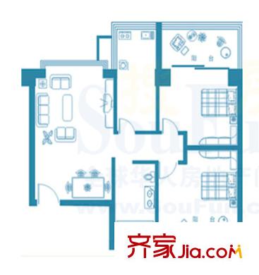 明仁花苑戶型圖H戶型 2室2廳1衛(wèi)1廚