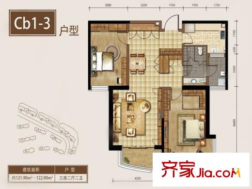 鴻運(yùn)潤(rùn)園 3室 戶型圖
