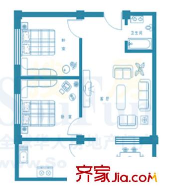 明仁花苑戶型圖I戶型 2室2廳1衛(wèi)1廚