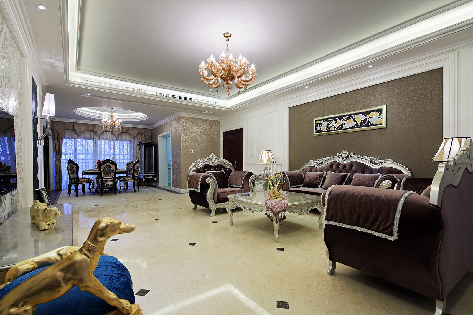 140平米以上装修,四房装修,大户型,20万以上装修,客厅,沙发,新古典风格,沙发背景墙,咖啡色