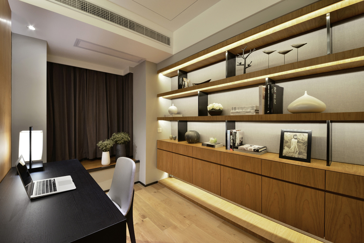 中式风格,简约风格,140平米以上装修,20万以上装修,大户型,书房,原木色
