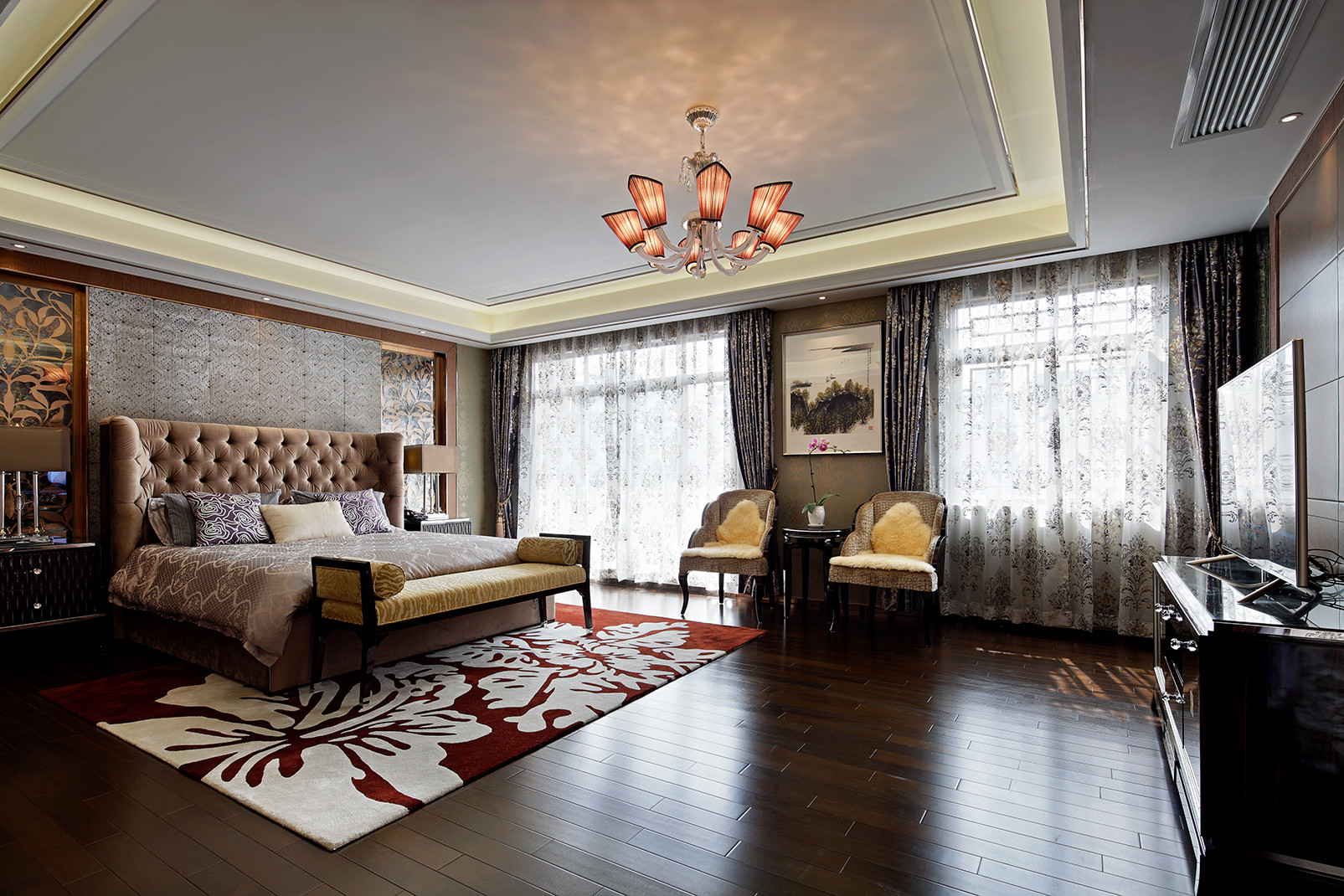 美式风格,别墅装修,20万以上装修,140平米以上装修,卧室,卧室背景墙,床头软包