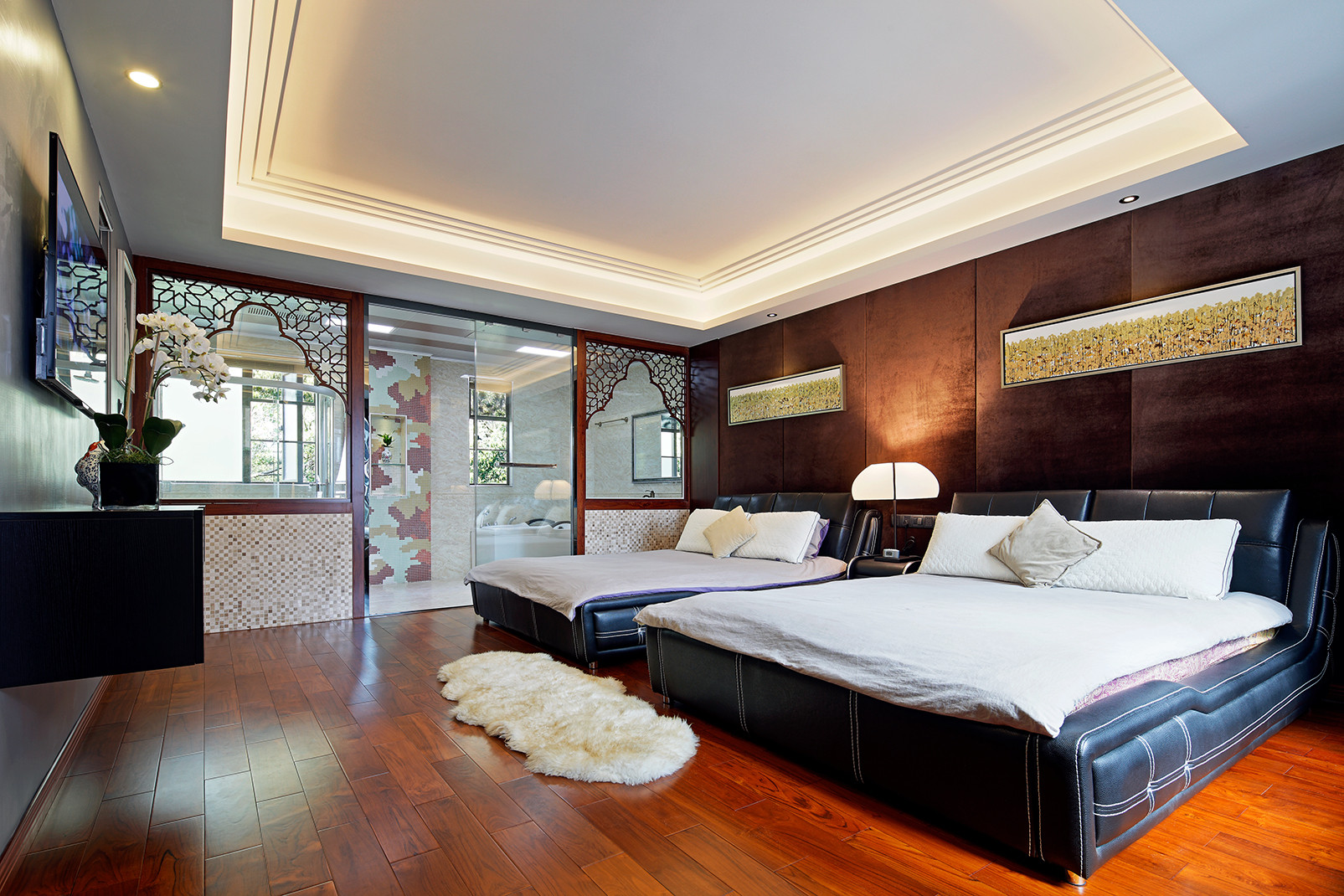 中式风格,别墅装修,20万以上装修,140平米以上装修,卧室,卧室背景墙