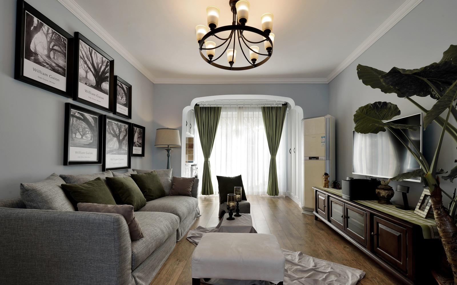 美式风格,90平米装修,三居室装修,10-15万装修,客厅,沙发背景墙,灰色