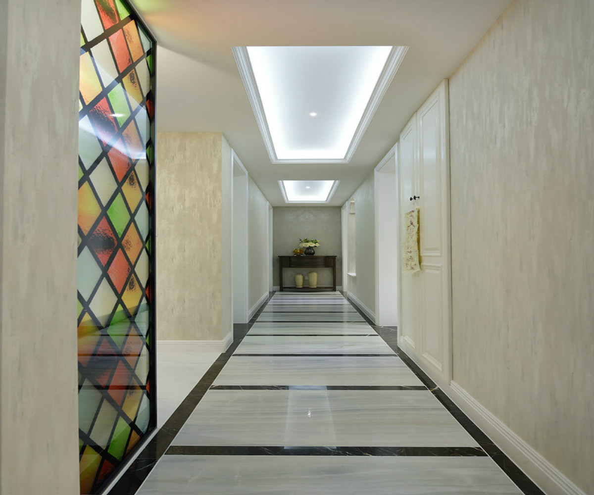 美式风格,三居室装修,120平米装修,20万以上装修,门厅,走廊,黑白