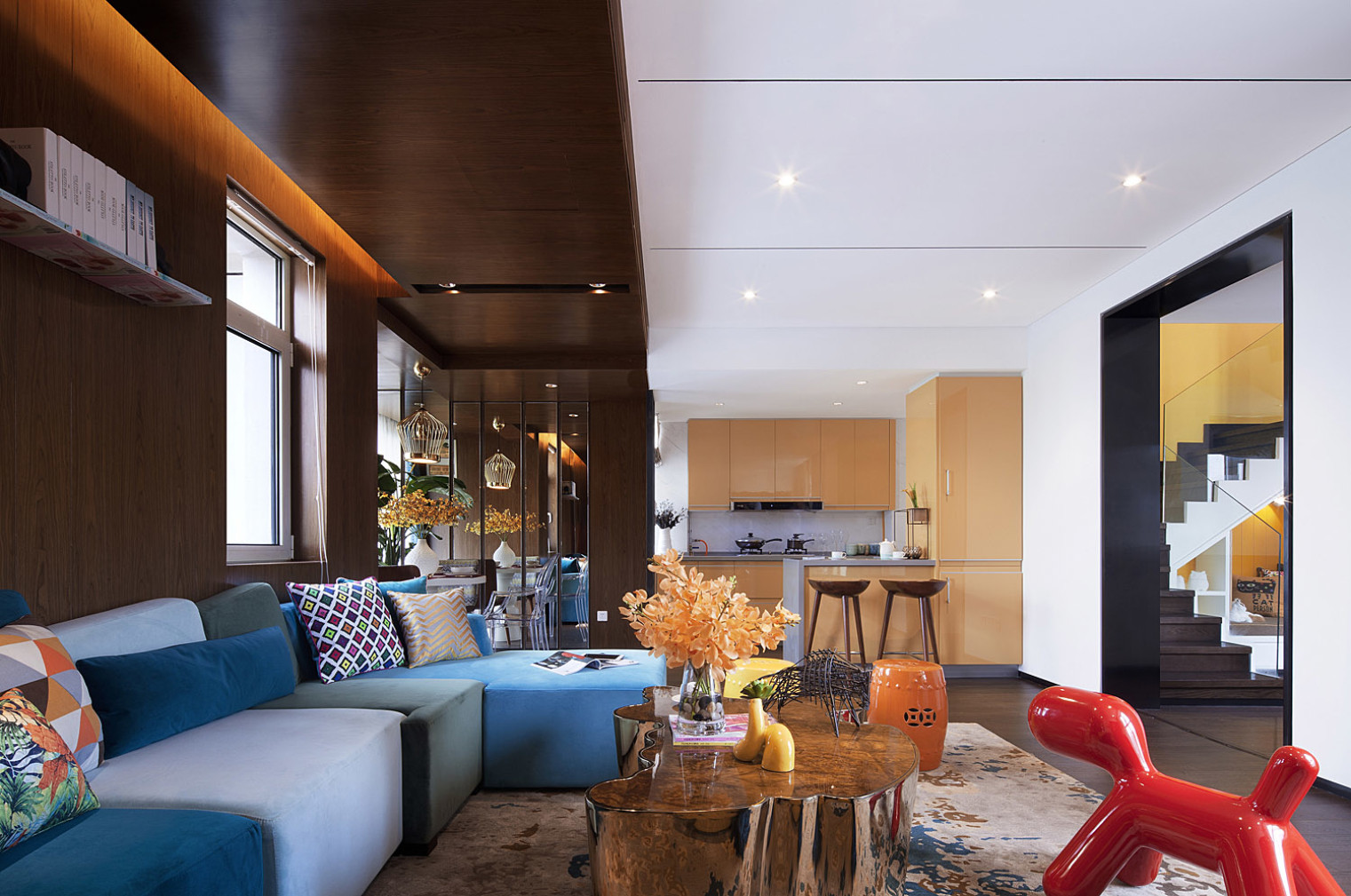 140平米以上装修,大户型,20万以上装修,客厅,沙发,现代简约风格,蓝色
