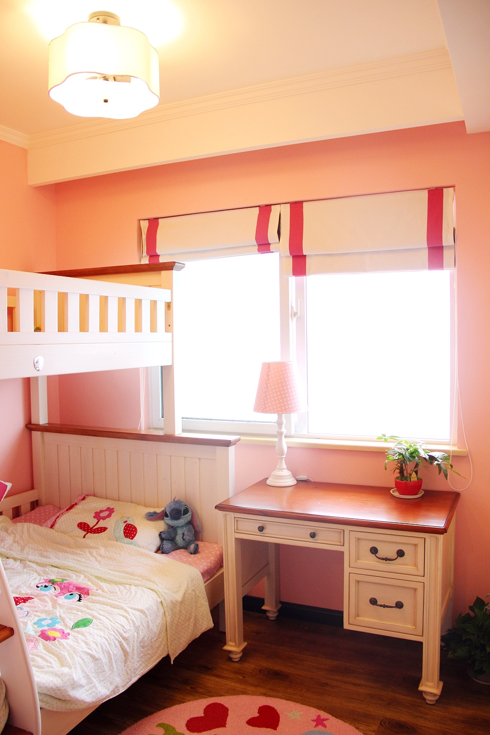 美式风格,80平米装修,跃层装修,10-15万装修,儿童房,背景墙,粉色