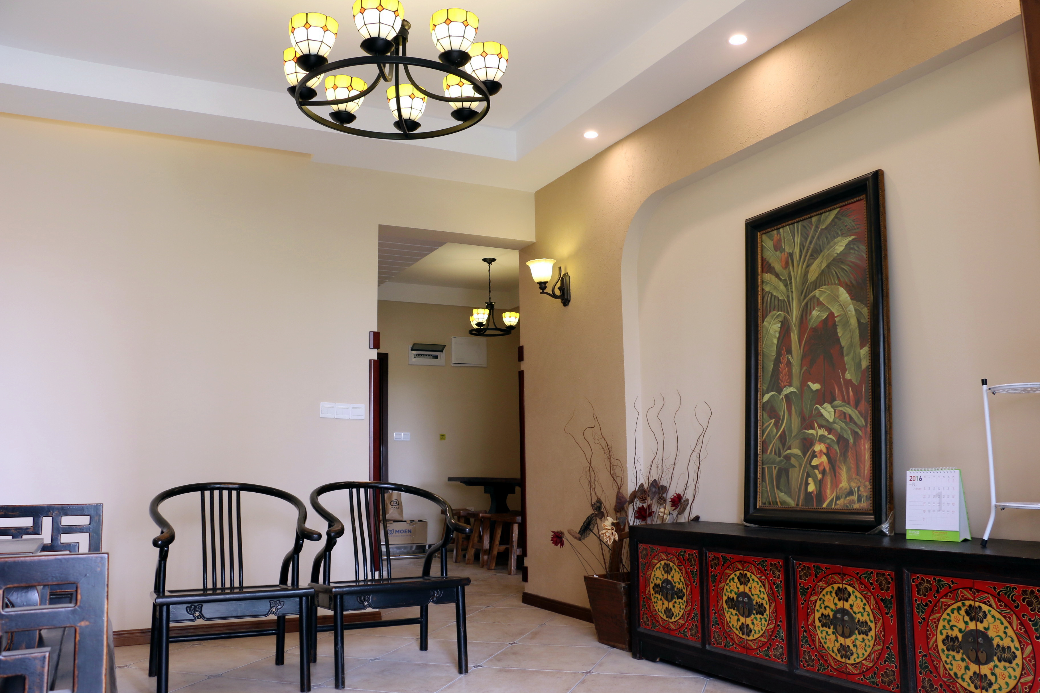 80平米装修,二居室装修,5-10万装修,客厅,中式风格,背景墙,暖色调