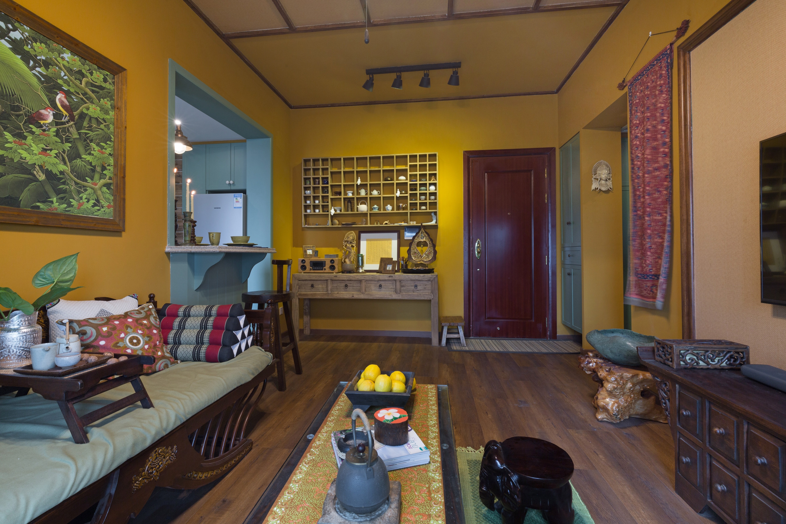 东南亚风格,10-15万装修,40平米装修,一居室装修,客厅,玄关柜,黄色