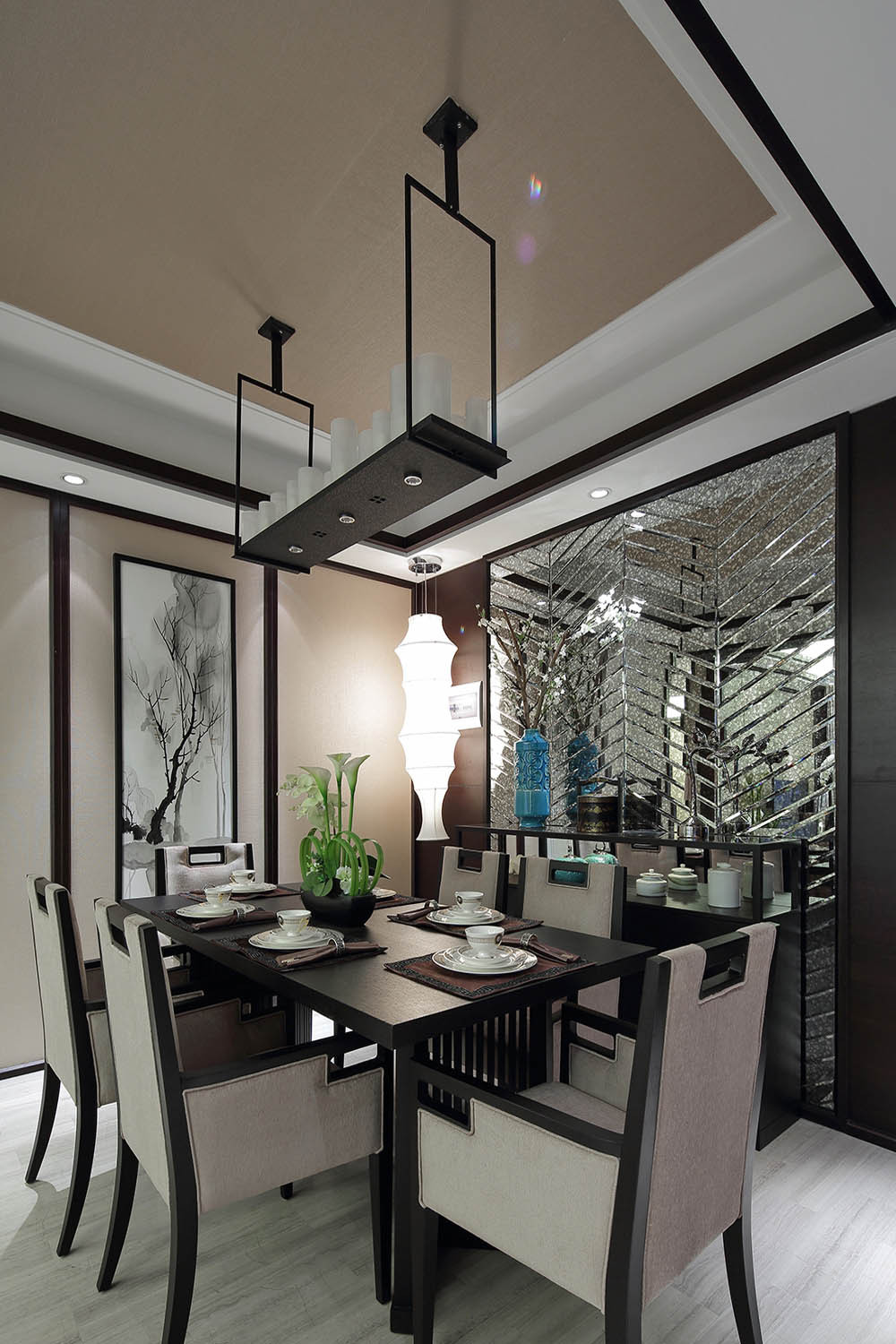 中式风格,三居室装修,20万以上装修,100平米装修,餐厅,餐厅背景墙