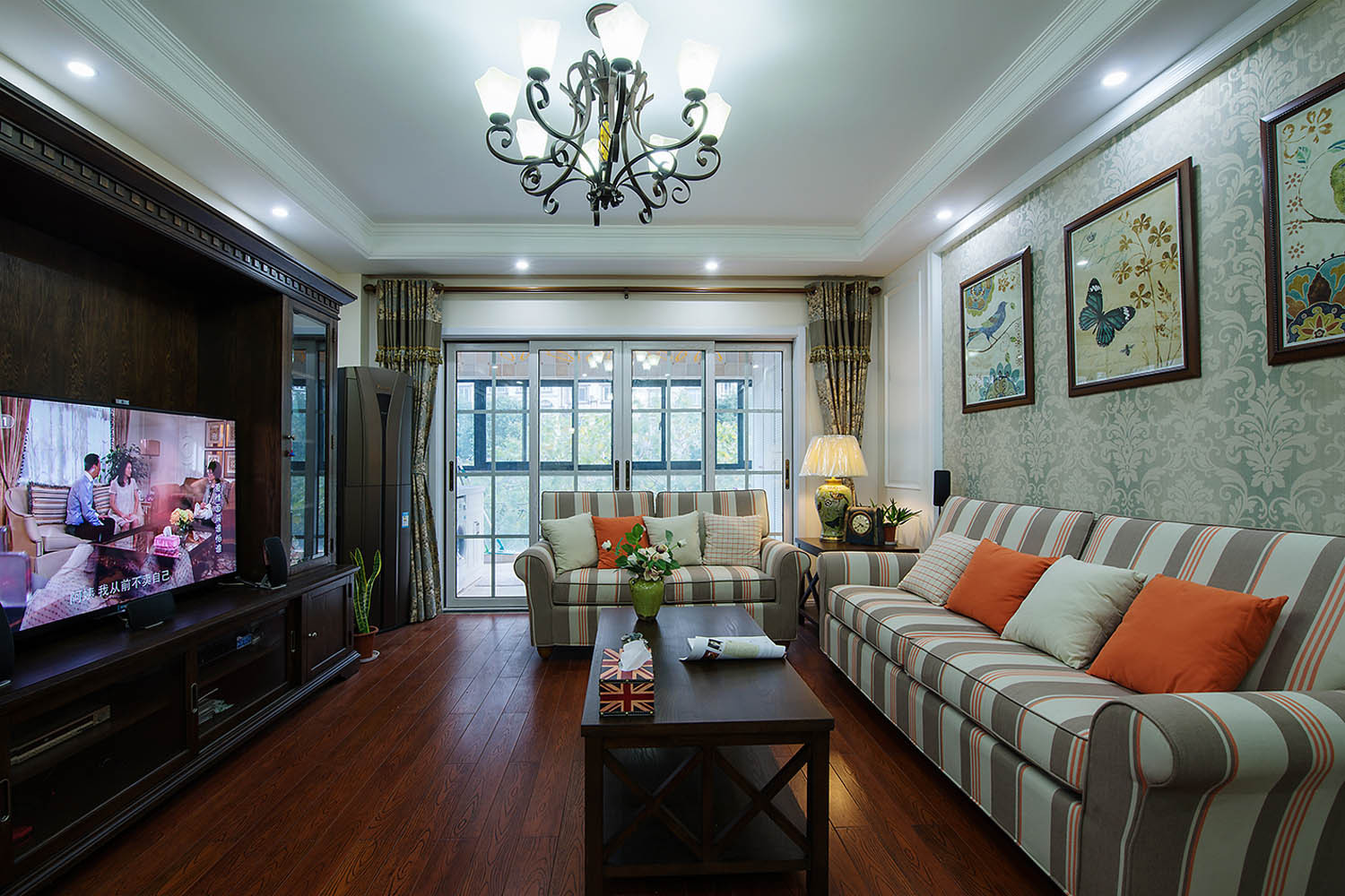 三居室装修,120平米装修,15-20万装修,客厅,美式风格,沙发背景墙