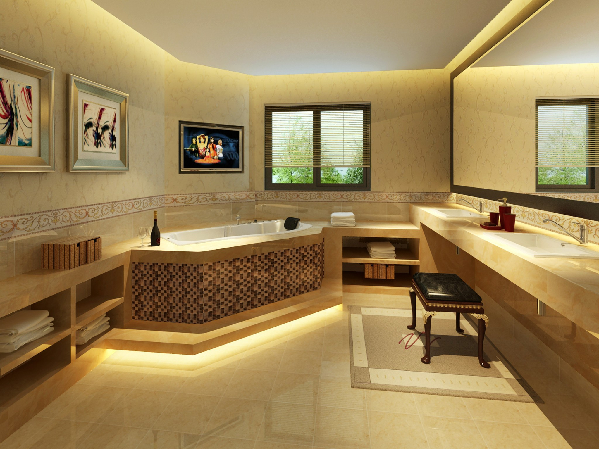 中式风格,别墅装修,富裕型装修,140平米以上装修,卫生间,黄色,洗手台