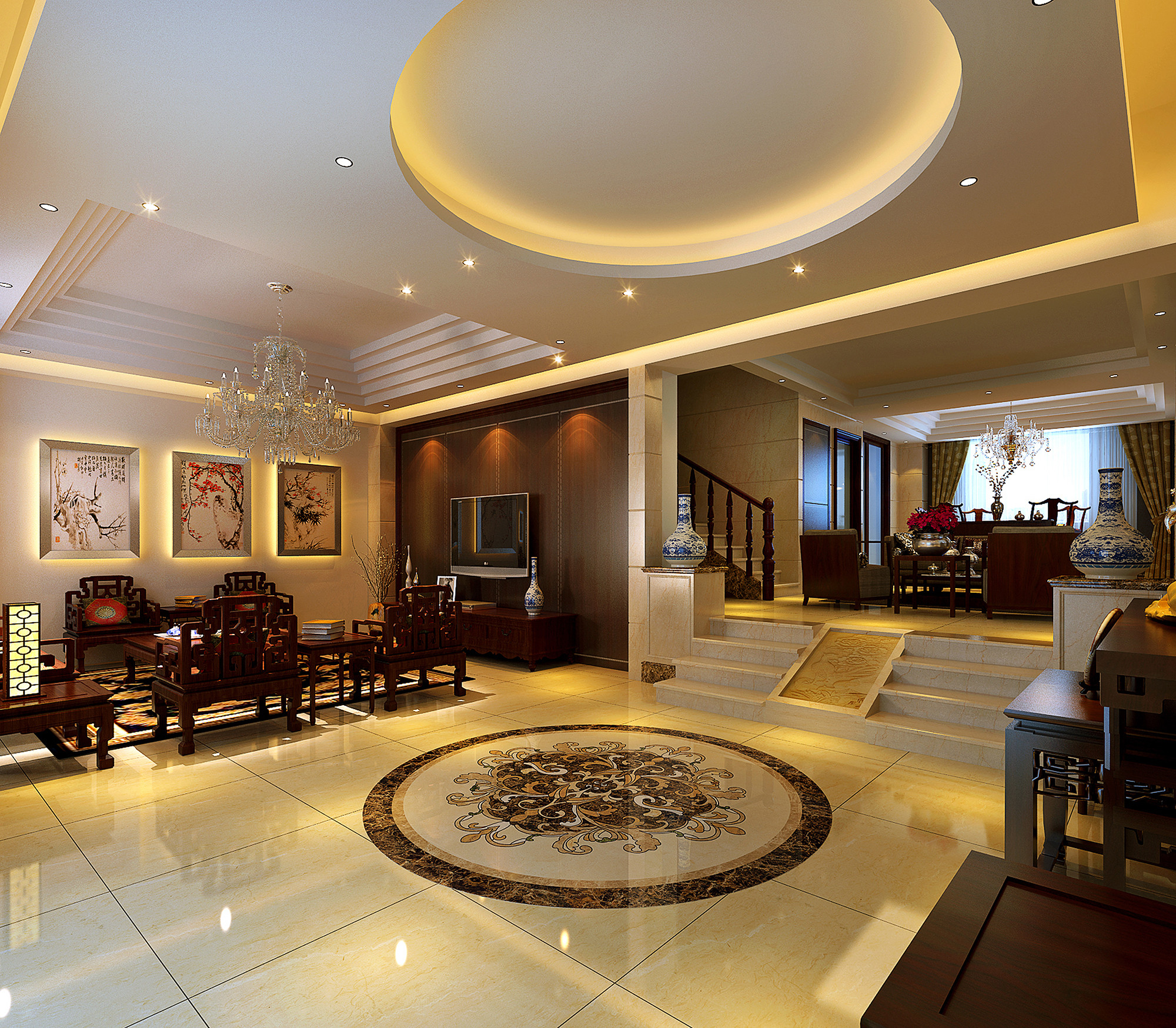 中式风格,别墅装修,富裕型装修,140平米以上装修,暖色调,吊顶,门厅