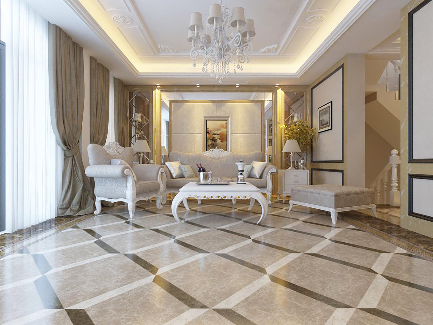 豪华型装修,别墅装修,140平米以上装修,客厅,新古典风格,欧式风格,沙发背景墙,金色