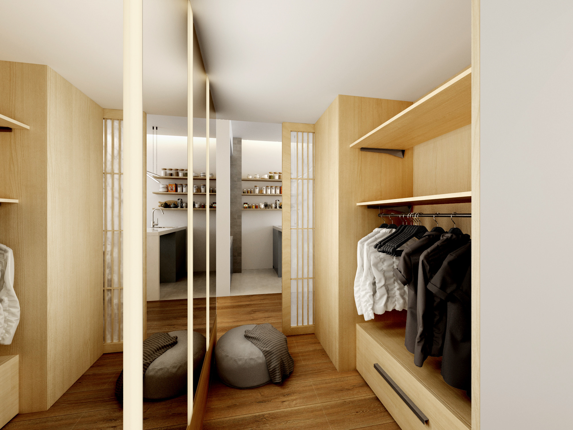日式风格,10-15万装修,一居室装修,50平米装修,衣帽间,衣柜,原木色