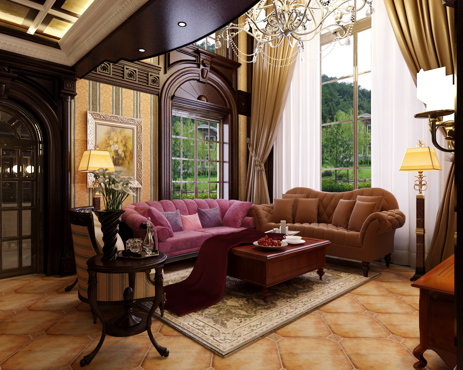 美式风格,20万以上装修,别墅装修,140平米以上装修,客厅,沙发,沙发背景墙,暖色调