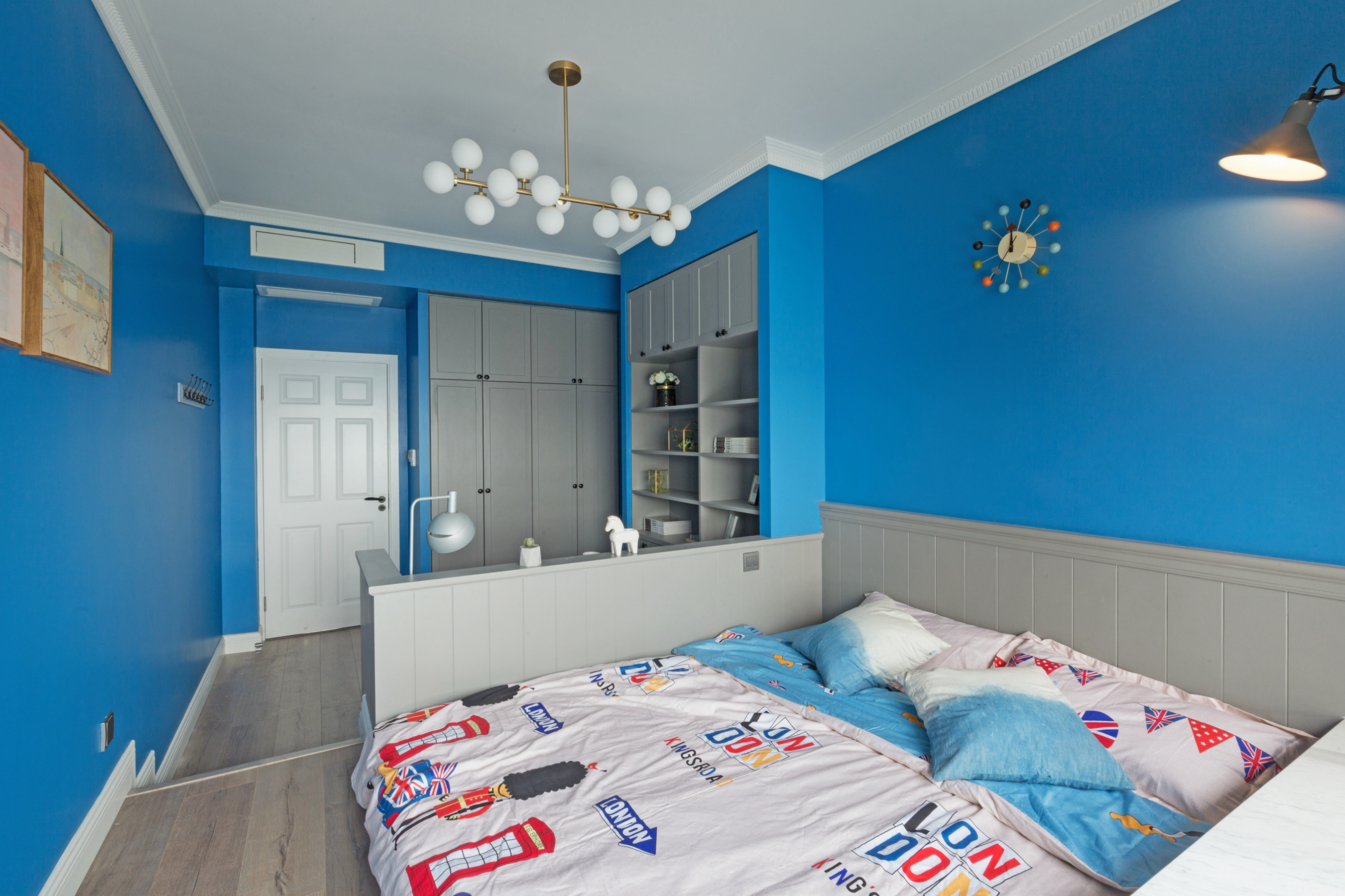 四房装修,15-20万装修,110平米装修,北欧风格,儿童房,卧室背景墙,蓝色