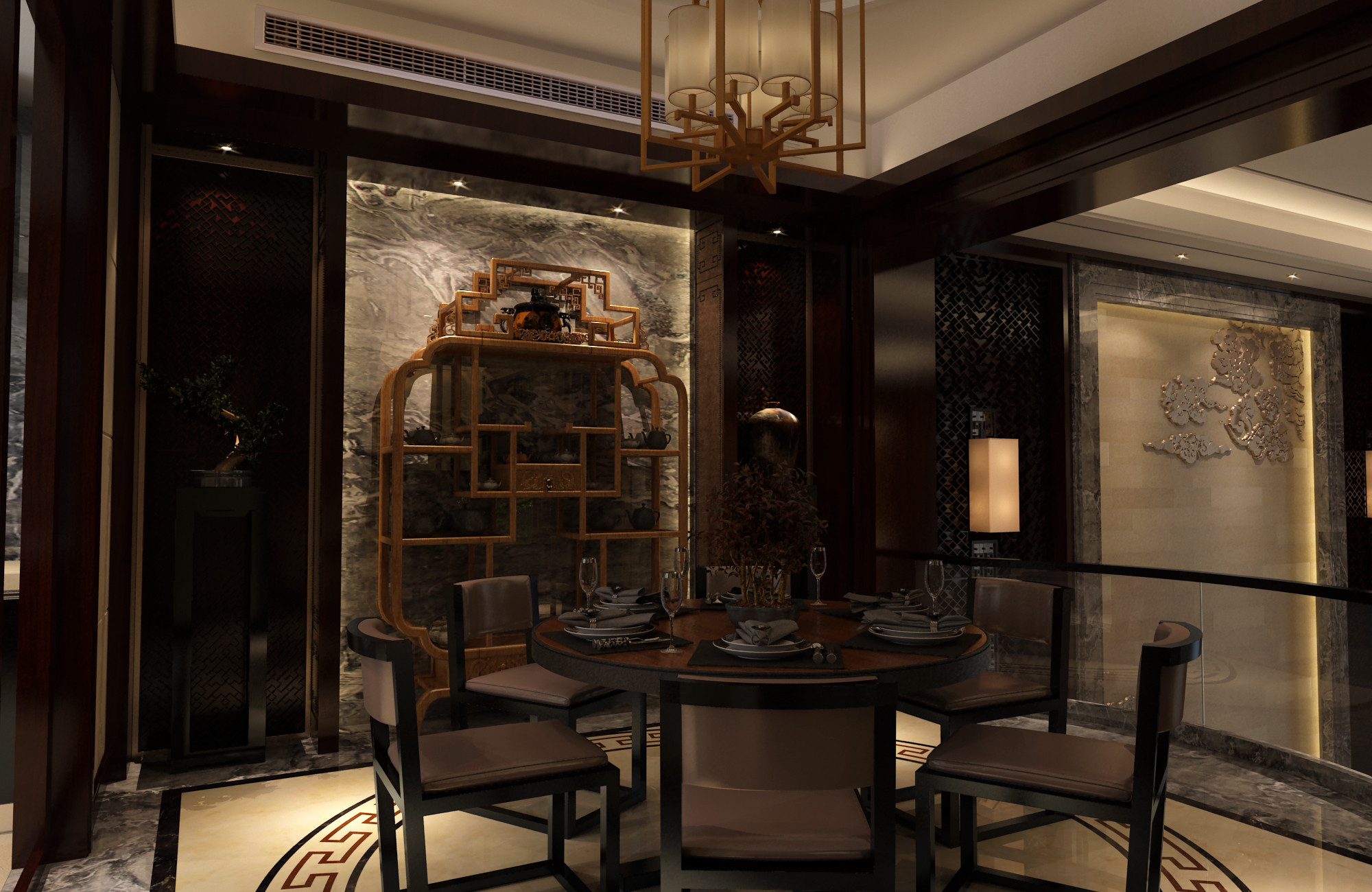中式风格,别墅装修,20万以上装修,140平米以上装修,餐厅,餐厅背景墙,餐桌