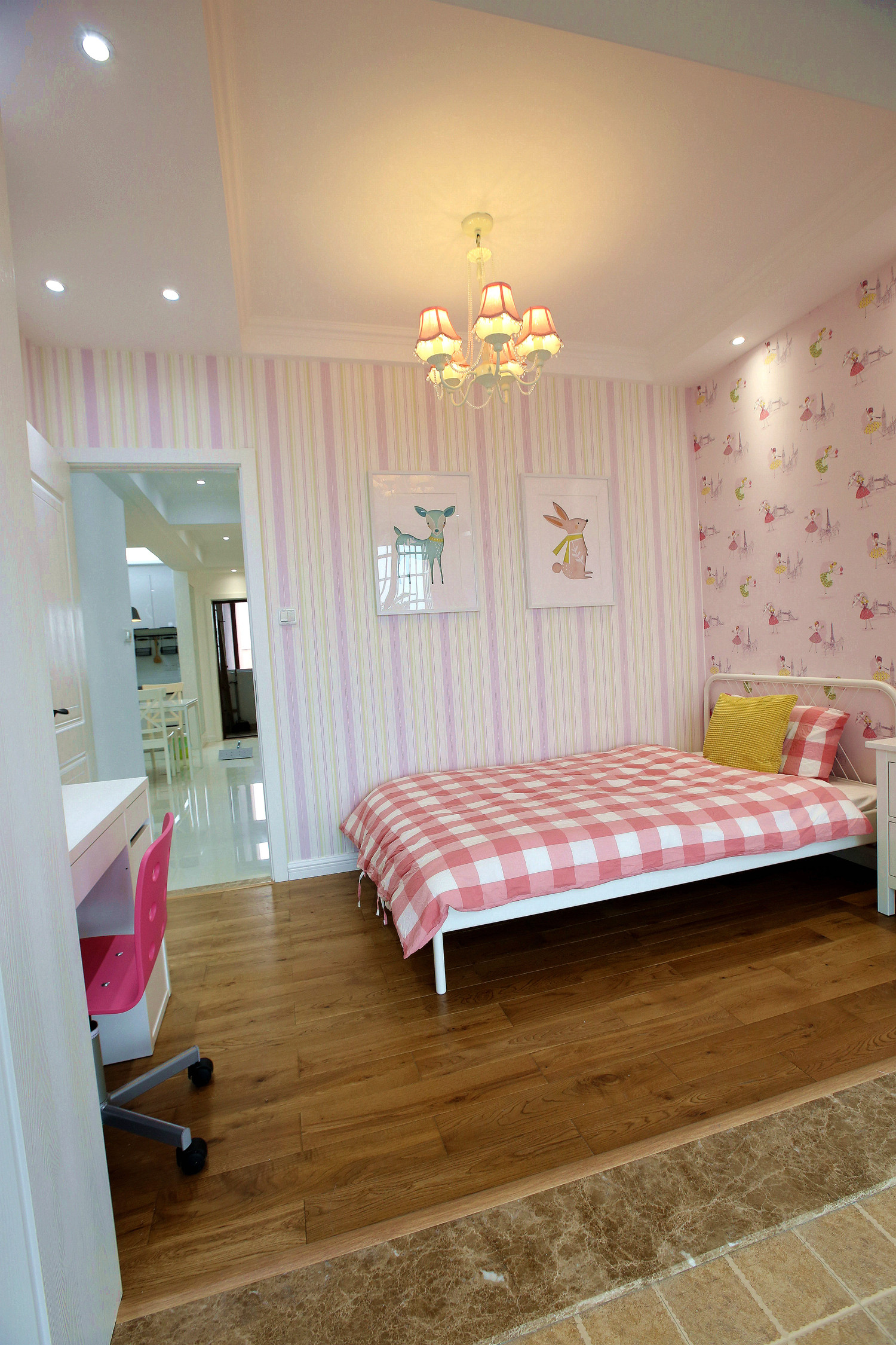 三居室装修,90平米装修,15-20万装修,北欧风格,儿童房,壁纸,粉色