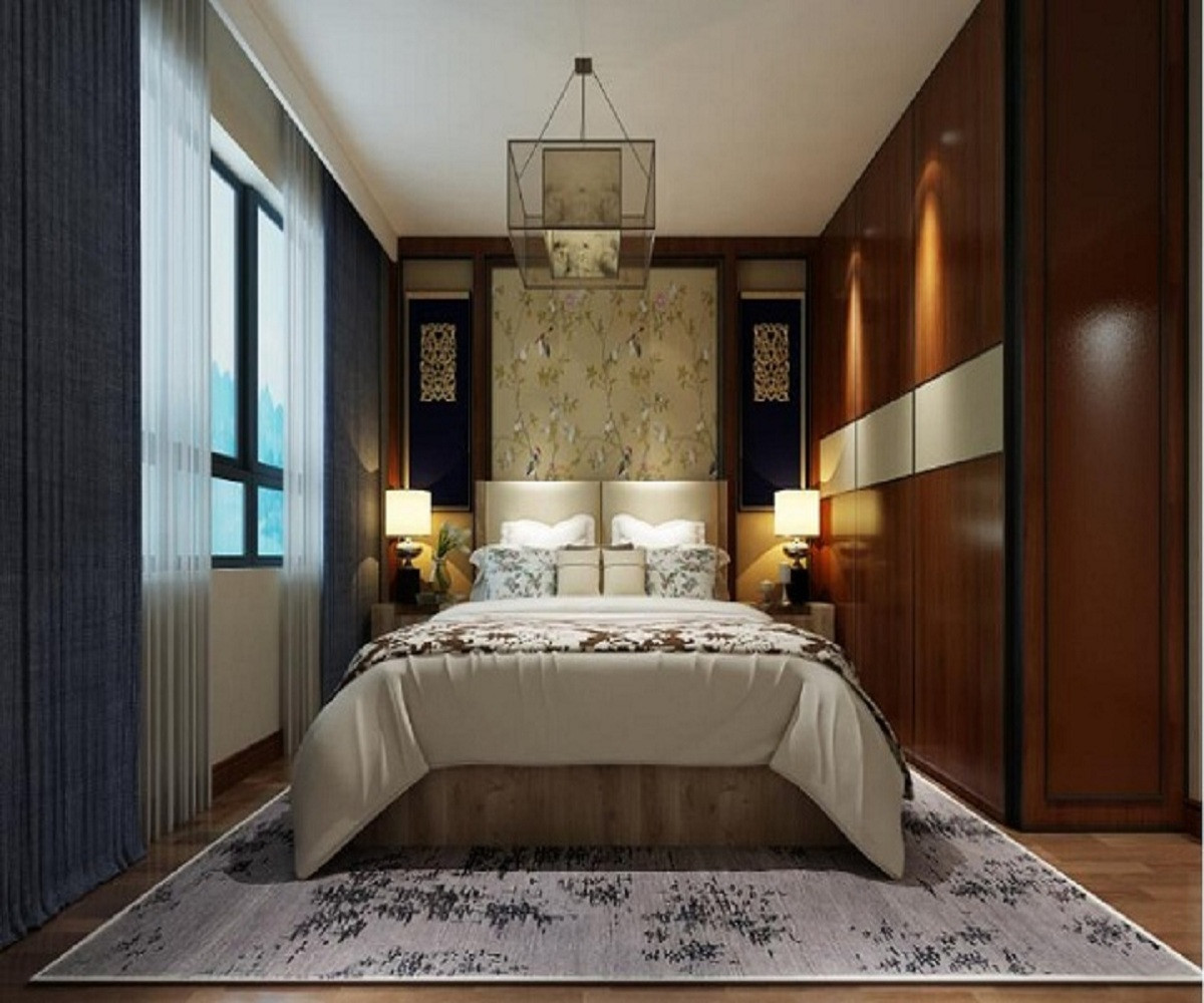 中式风格,四房装修,140平米以上装修,20万以上装修,卧室,衣柜,背景墙